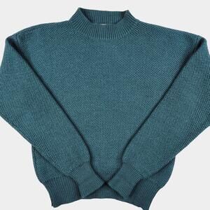 Vintage Meister Sweater Womens Medium Teal Wool Mock Neck Waffle Knit 80s